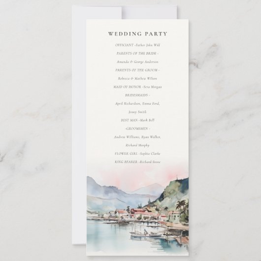 Kauai Hawaii Watercolor Landscape Wedding Program 招待状 (裏面)