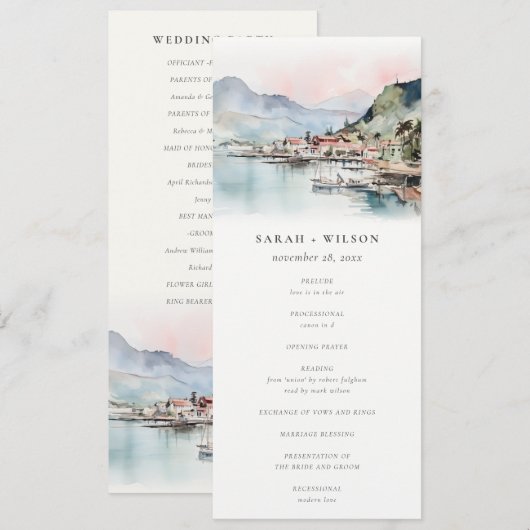 Kauai Hawaii Watercolor Landscape Wedding Program 招待状 (正面/裏面)