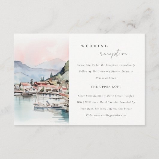 Kauai Hawaii Watercolor Scape Wedding Reception エンクロージャーカード (正面)
