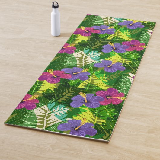 Kauai Jungle Hawaiian Hibiscus and Palms - Fuchsia ヨガマット (インサイチュ)