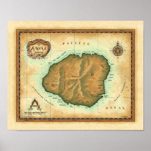 Kauai Map ポスター (正面)