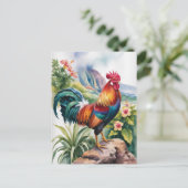 Kauai Rooster watercolor ポストカード (スタンド正面)