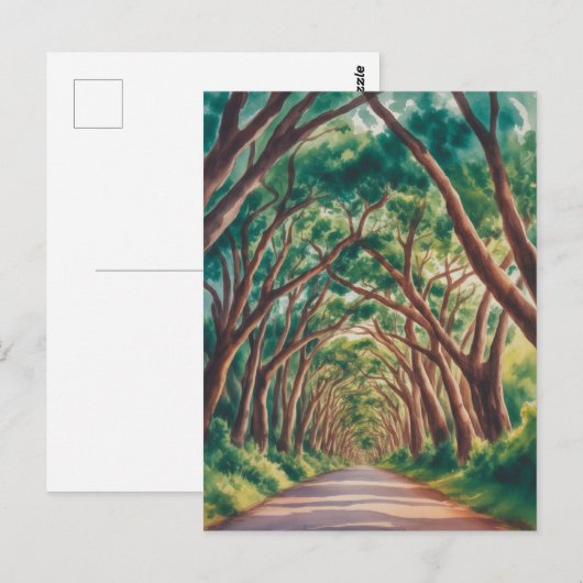 Kauai Tree Tunnel watercolor ポストカード (正面/裏面)