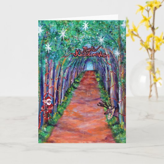 Kauai Tree Tunnel with Santa Mele Kalikimaka Card カード (黄色い花)