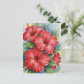 Kauai Tropical Flowers watercolor ポストカード (スタンド正面)