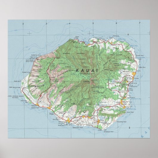 Kauai Vintage Map ポスター (正面)