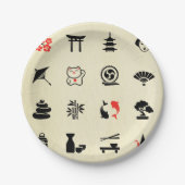 Kawai数々のな色のアジア幸運の記号のかわいいおもしろい ペーパープレート (正面)