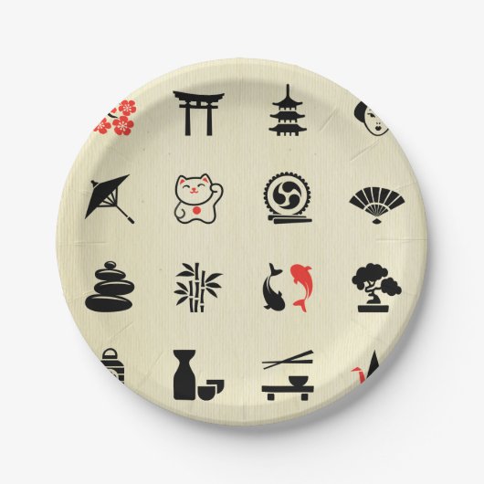Kawai数々のな色のアジア幸運の記号のかわいいおもしろい ペーパープレート (正面)
