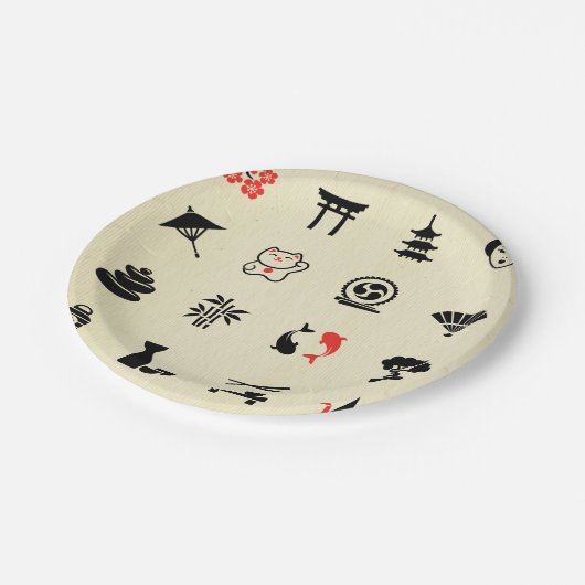 Kawai数々のな色のアジア幸運の記号のかわいいおもしろい ペーパープレート (アングル)