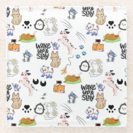 Kawai Pet Lover Cute Seamless Pattern ガラスコースター