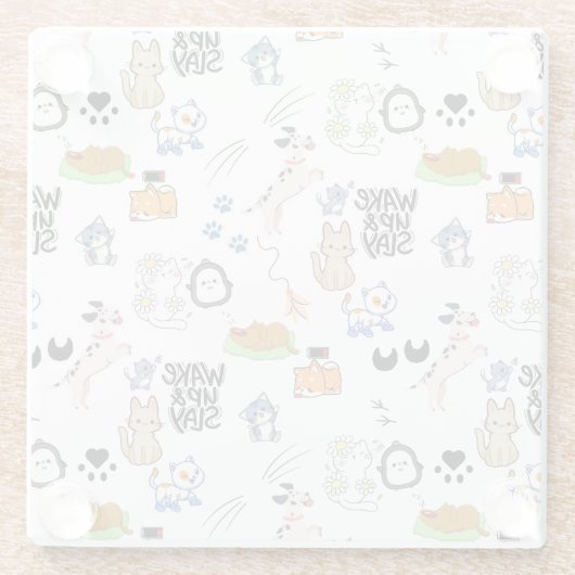 Kawai Pet Lover Cute Seamless Pattern ガラスコースター (裏面)