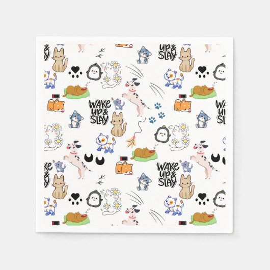 Kawai Pet Lover Cute Seamless Pattern スタンダードカクテルナプキン (正面)