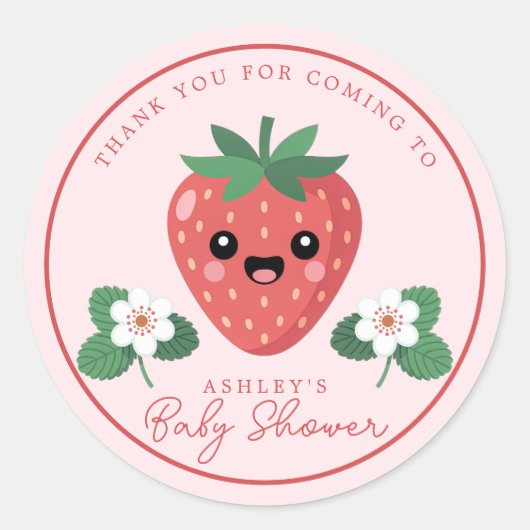 Kawai Strawberry Baby Shower Thank You ラウンドシール (正面)
