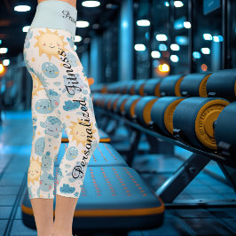 Kawaii太陽と月のパターン – 気まぐれなカラフル カプリレギンス