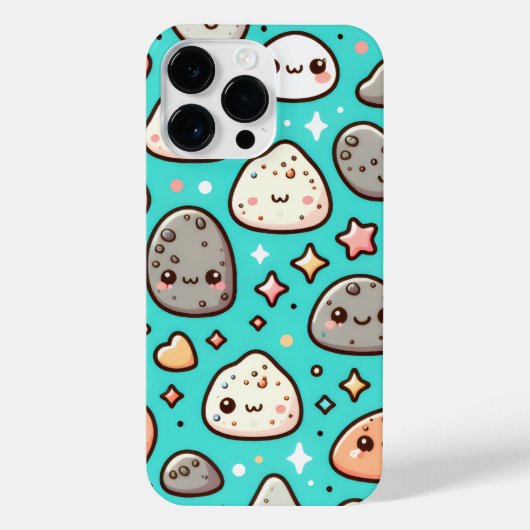 Kawaii Aesthetic iPhone Case – Teal Background iPhoneケース (裏面)