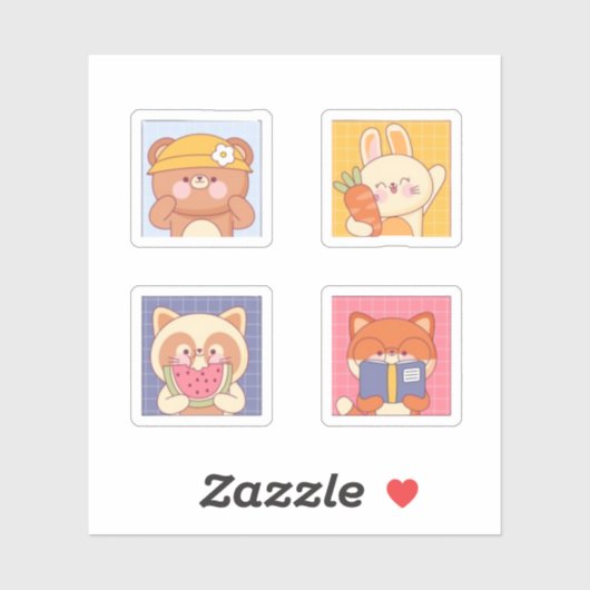 Kawaii Animal Postcard シール (シート)