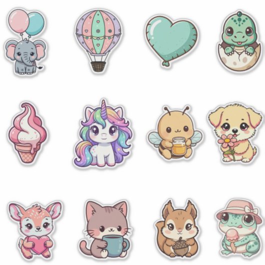 Kawaii Animal Sticker Bundle – Cute Fantasy & Anim シール (正面)