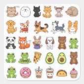 Kawaii Animals & Food Lover's Sticker Set スクエアシール (正面)