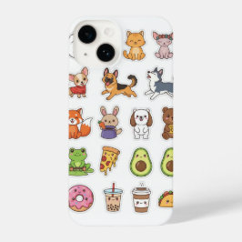 Kawaii Animals & Food Stickers – Cute Cartoon Stic iPhone 14ケース