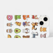 Kawaii Animals & Food Stickers – Cute Cartoon Stic iPhoneケース (裏面横)