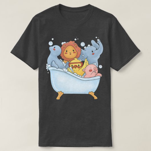 Kawaii Animals Seal, Lion, Pig, Duck, Elephant Bat Tシャツ (デザイン正面)