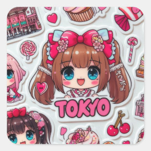 Kawaii Anime Art Japanese Pop Culture スクエアシール
