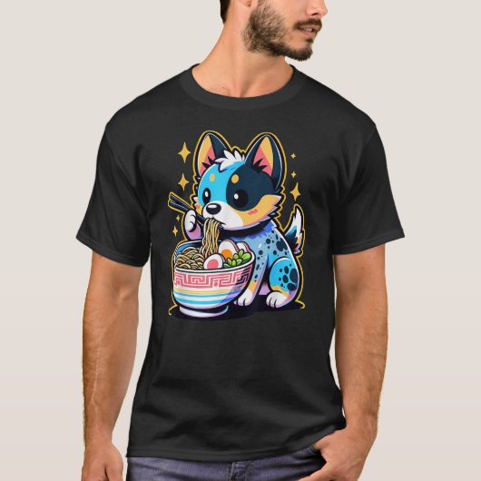 Kawaii Anime Blue Heeler Dog Ramen Tシャツ (正面)