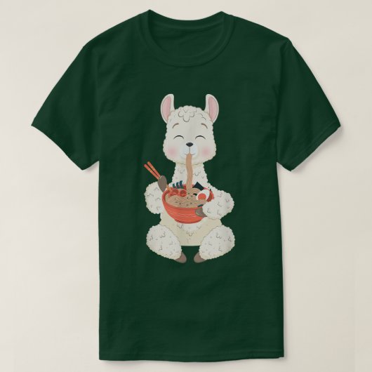 Kawaii Anime Cute Llama Eating Ramen Japanese Nood Tシャツ (デザイン正面)