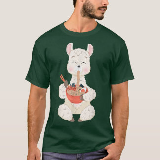 Kawaii Anime Cute Llama Eating Ramen Japanese Nood Tシャツ