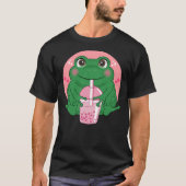 Kawaii Anime Frog Drinking Boba Tea Bubble Tea Cut Tシャツ (正面)