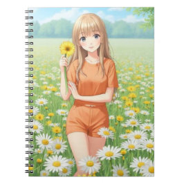 Kawaii Anime Girl in Daisy Garden ノートブック