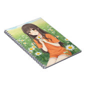 Kawaii Anime Girl in Daisy Garden ノートブック (右側)