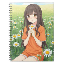 Kawaii Anime Girl in Daisy Garden ノートブック