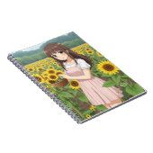 Kawaii Anime Girl in Sunflower Garden ノートブック (右側)