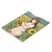 Kawaii Anime Girl in Sunflower Garden ノートブック (左側)
