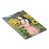 Kawaii Anime Girl in Sunflower Garden ノートブック (右側)