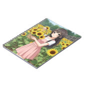 Kawaii Anime Girl in Sunflower Garden ノートブック (左側)