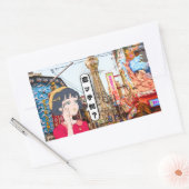 Kawaii Anime Girl & Japan Izakaya Dream 長方形シール (封筒)