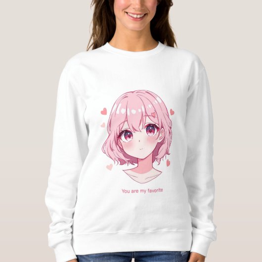 Kawaii Anime Girl Valentine Sweatshirt スウェットシャツ (正面)