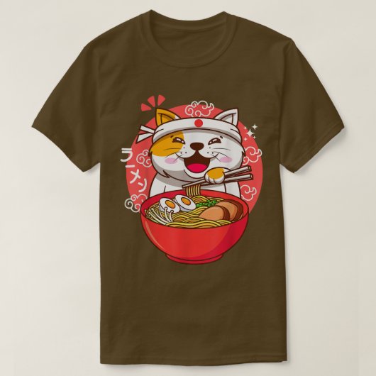 Kawaii Anime Japanese cat ramen  Tシャツ (デザイン正面)