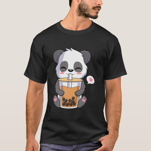 Kawaii Anime Panda Drinking Boba Bubble Tea Tシャツ (正面)