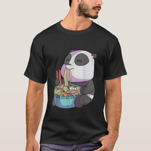 Kawaii Anime Panda Eating Ra Japanese Noodles Pand Tシャツ (正面)