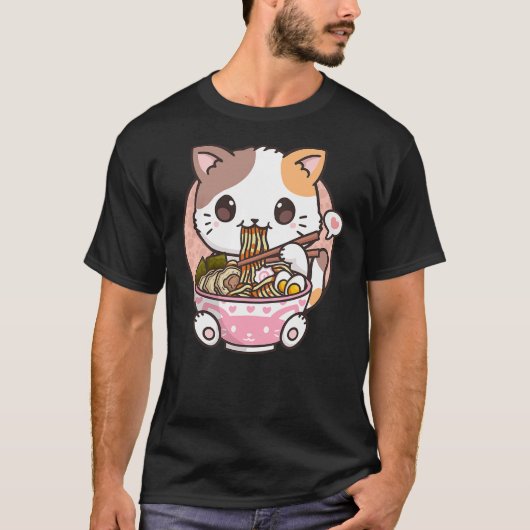 Kawaii Anime Ramen Cat Neko Tシャツ (正面)