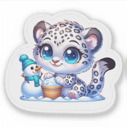 Kawaii Anime Snow Leopard Kid's Sticker  シール (正面)