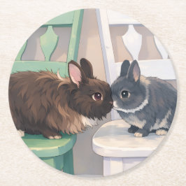 Kawaii Anime Two Bunnies Coaster Set (6) ラウンドペーパーコースター