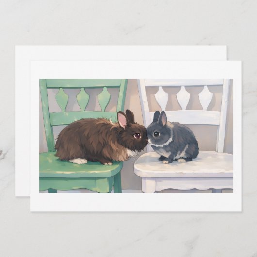 Kawaii Anime Two Bunnies Flat Card (正面/裏面)