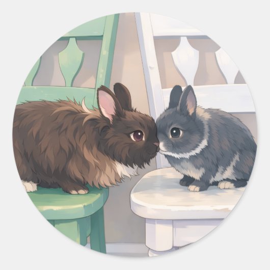 Kawaii Anime Two Bunnies Stickers ラウンドシール (正面)