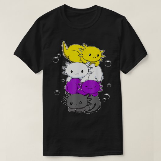 Kawaii Aolotl Pile Nonbinary Flag LGBTQ Tシャツ (デザイン正面)