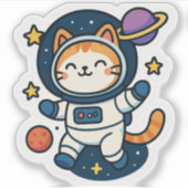 Kawaii Astronaut Cat Floating in Space  シール (正面)