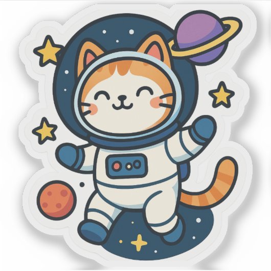 Kawaii Astronaut Cat Floating in Space  シール (正面)